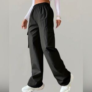Black elastic waist cargo pants
